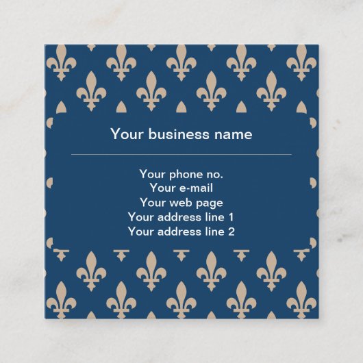 Fleur de Lis Patroon, Frans, Royal, Crème, Blauw Vierkante Visitekaartje (Voorkant)