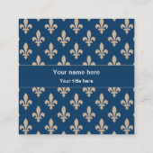 Fleur de Lis Patroon, Frans, Royal, Crème, Blauw Vierkante Visitekaartje (Achterkant)