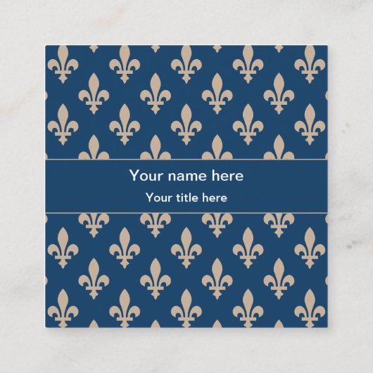 Fleur de Lis Patroon, Frans, Royal, Crème, Blauw Vierkante Visitekaartje (Achterkant)