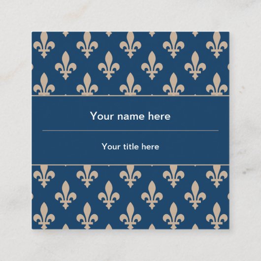 Fleur de Lis Patroon, Frans, Royal, Crème, Blauw Vierkante Visitekaartje (Achterkant)