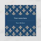 Fleur de Lis Patroon, Frans, Royal, Crème, Blauw Vierkante Visitekaartje (Achterkant)