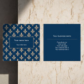 Fleur de Lis Patroon, Frans, Royal, Crème, Blauw Vierkante Visitekaartje