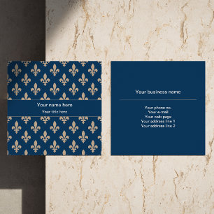 Fleur de Lis Patroon, Frans, Royal, Crème, Blauw Vierkante Visitekaartje