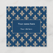 Fleur de Lis Patroon, Frans, Royal, Crème, Blauw Vierkante Visitekaartje (Achterkant)
