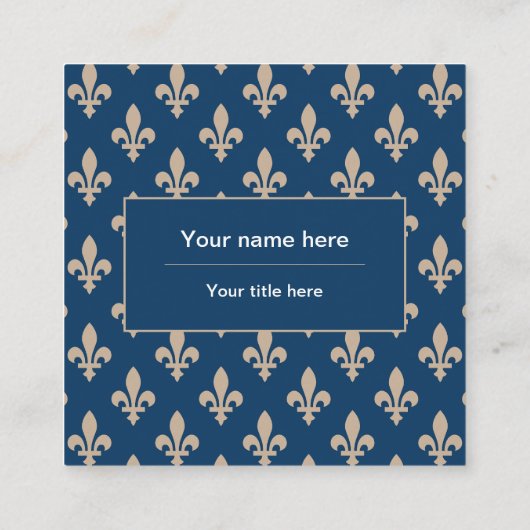 Fleur de Lis Patroon, Frans, Royal, Crème, Blauw Vierkante Visitekaartje (Achterkant)
