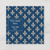 Fleur de Lis Patroon, Frans, Royal, Crème, Blauw Vierkante Visitekaartje (Achterkant)