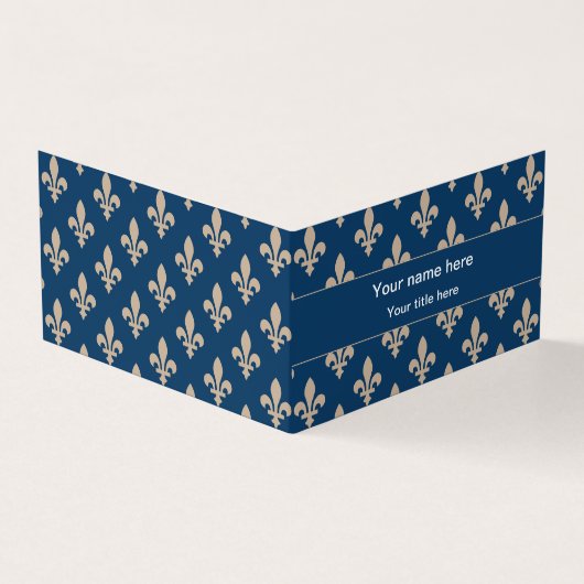 Fleur de Lis Patroon, Frans, Royal, Crème, Blauw Visitekaartje (Buitenkant)