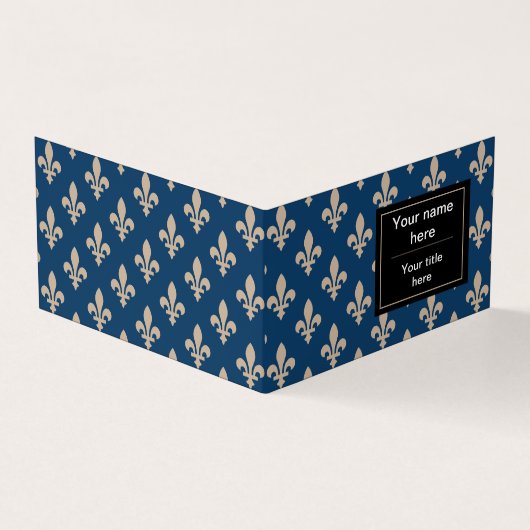 Fleur de Lis Patroon, Frans, Royal, Crème, Blauw Visitekaartje (Buitenkant)