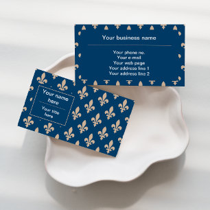 Fleur de Lis Patroon, Frans, Royal, Crème, Blauw Visitekaartje