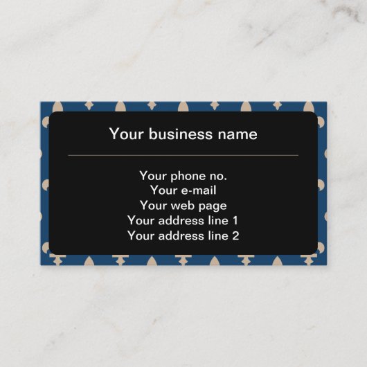 Fleur de Lis Patroon, Frans, Royal, Crème, Blauw Visitekaartje (Voorkant)