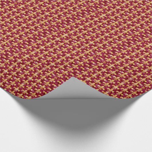 Fleur-de-Lis-patroon in rood en goud Cadeaupapier (Hoek)