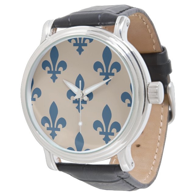 Fleur de Lis-patroon, Koninklijk Frans Blauw op Cr Horloge (Gekanteld)