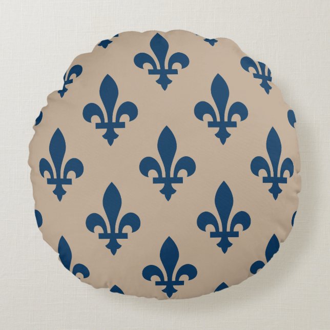 Fleur de Lis-patroon, Koninklijk Frans Blauw op Cr Rond Kussen (Voorkant)