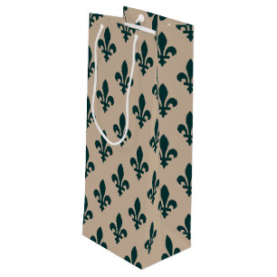 Fleur de Lis-patroon, Koninklijk Frans groen op Cr Wijn Cadeautas