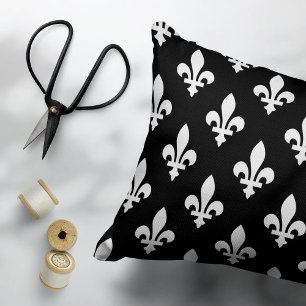 Fleur de Lis Patroon, Koninklijk Frans, Wit op Zwa Accent Kussen