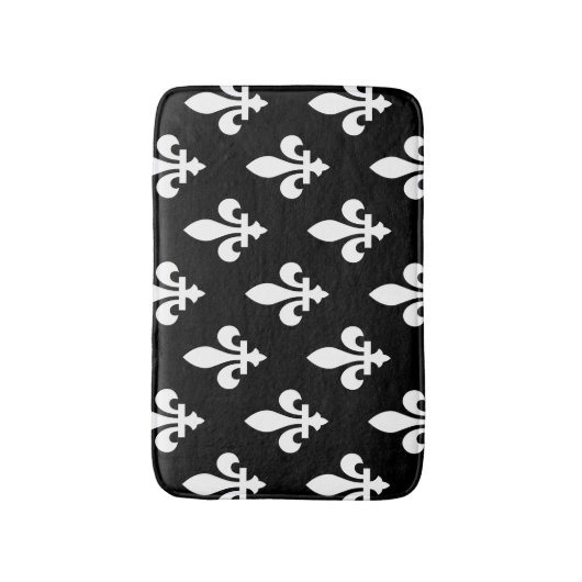 Fleur de Lis Patroon, Koninklijk Frans, Wit op Zwa Badmat (Voorkant Verticaal)