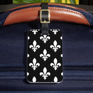 Fleur de Lis Patroon, Koninklijk Frans, Wit op Zwa Bagagelabel