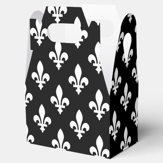 Fleur de Lis Patroon, Koninklijk Frans, Wit op Zwa Bedankdoosjes (Geopend)