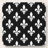 Fleur de Lis Patroon, Koninklijk Frans, Wit op Zwa Bier Onderzetter (Voorkant)