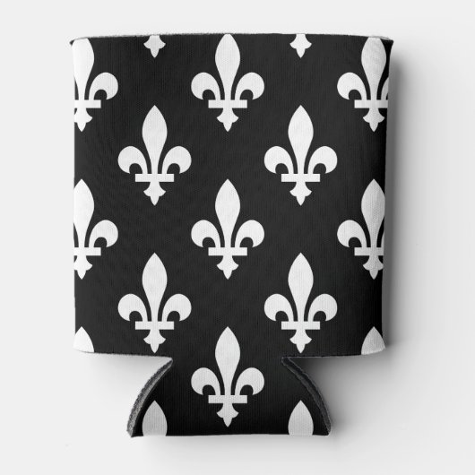 Fleur de Lis Patroon, Koninklijk Frans, Wit op Zwa Blikjeskoeler (Voorkant)