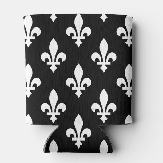 Fleur de Lis Patroon, Koninklijk Frans, Wit op Zwa Blikjeskoeler (Achterkant)