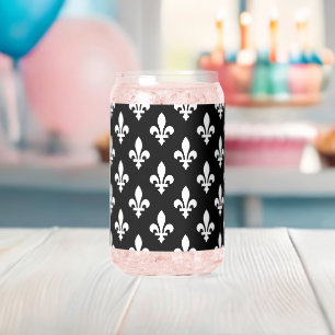 Fleur de Lis Patroon, Koninklijk Frans, Wit op Zwa Blikvorm Glas