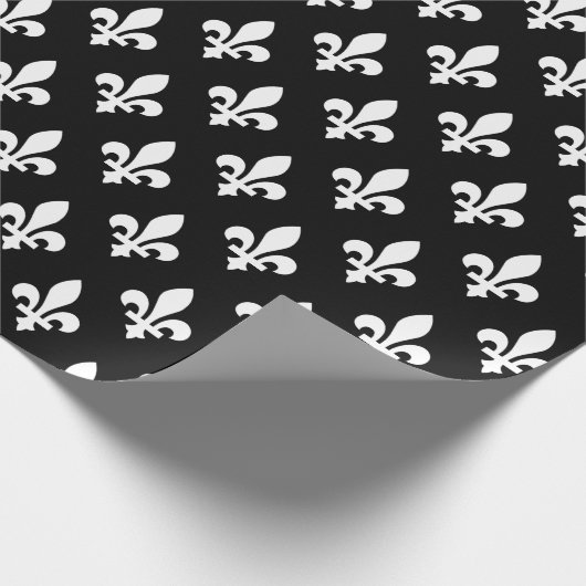 Fleur de Lis Patroon, Koninklijk Frans, Wit op Zwa Cadeaupapier (Hoek)