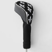 Fleur de Lis Patroon, Koninklijk Frans, Wit op Zwa Golfheadcover (Schuin)