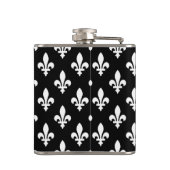 Fleur de Lis Patroon, Koninklijk Frans, Wit op Zwa Heupfles (Achterkant)