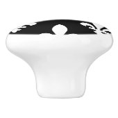 Fleur de Lis Patroon, Koninklijk Frans, Wit op Zwa Keramische Knop (Zijkant)