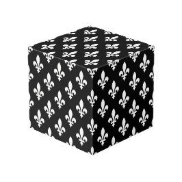 Fleur de Lis Patroon, Koninklijk Frans, Wit op Zwa Kubus