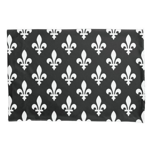 Fleur de Lis Patroon, Koninklijk Frans, Wit op Zwa Kussensloop (Voorkant)