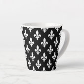 Fleur de Lis Patroon, Koninklijk Frans, Wit op Zwa Latte Mok (Rechterhoek)