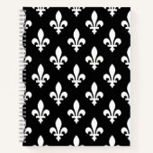 Fleur de Lis Patroon, Koninklijk Frans, Wit op Zwa Notitieboek (Voorkant)