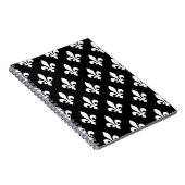 Fleur de Lis Patroon, Koninklijk Frans, Wit op Zwa Notitieboek (Rechterzijde)