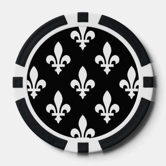 Fleur de Lis Patroon, Koninklijk Frans, Wit op Zwa Poker Chips (Voorkant)