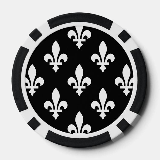 Fleur de Lis Patroon, Koninklijk Frans, Wit op Zwa Poker Chips (Achterkant)