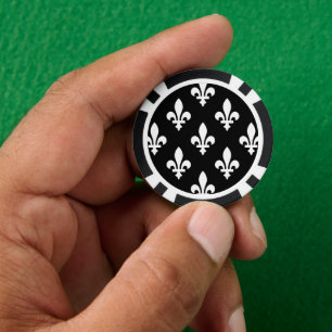 Fleur de Lis Patroon, Koninklijk Frans, Wit op Zwa Poker Chips