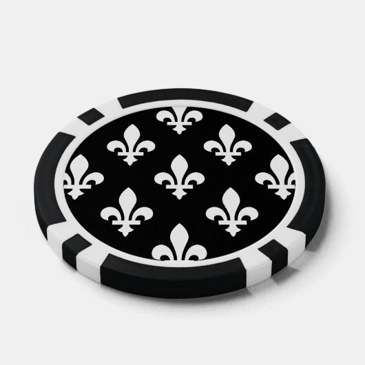 Fleur de Lis Patroon, Koninklijk Frans, Wit op Zwa Poker Chips (Enkel)