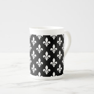 Fleur de Lis Patroon, Koninklijk Frans, Wit op Zwa Porselein Kop