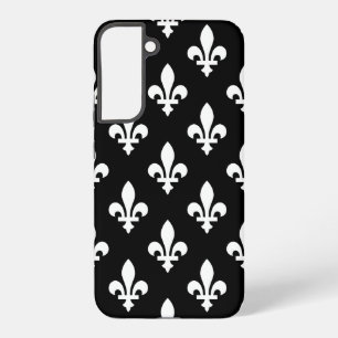Fleur de Lis Patroon, Koninklijk Frans, Wit op Zwa Samsung Galaxy Hoesje