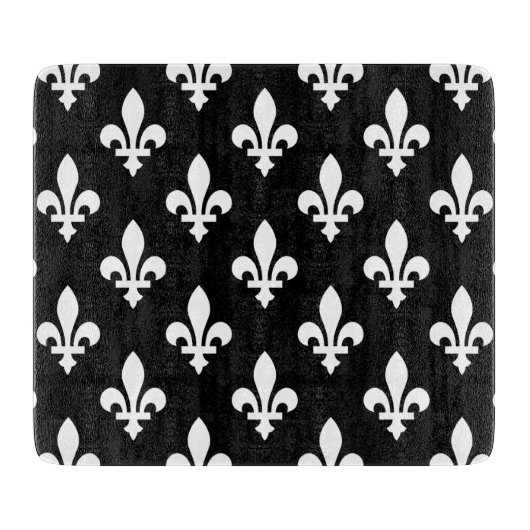 Fleur de Lis Patroon, Koninklijk Frans, Wit op Zwa Snijplank (Voorkant)