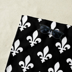 Fleur de Lis Patroon, Koninklijk Frans, Wit op Zwa Strandlaken