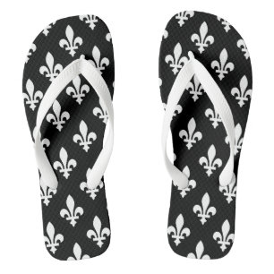 Fleur de Lis Patroon, Koninklijk Frans, Wit op Zwa Teenslippers