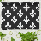 Fleur de Lis Patroon, Koninklijk Frans, Wit op Zwa Theedoek (Gevouwen)