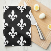 Fleur de Lis Patroon, Koninklijk Frans, Wit op Zwa Theedoek (Quarter Fold)