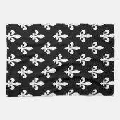 Fleur de Lis Patroon, Koninklijk Frans, Wit op Zwa Theedoek (Horizontaal)