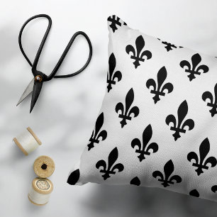 Fleur de Lis Patroon, Koninklijk Frans, Zwart op W Accent Kussen