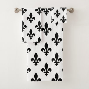 Fleur de Lis Patroon, Koninklijk Frans, Zwart op W Bad Handdoek
