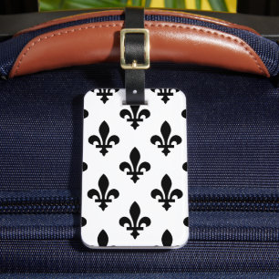 Fleur de Lis Patroon, Koninklijk Frans, Zwart op W Bagagelabel